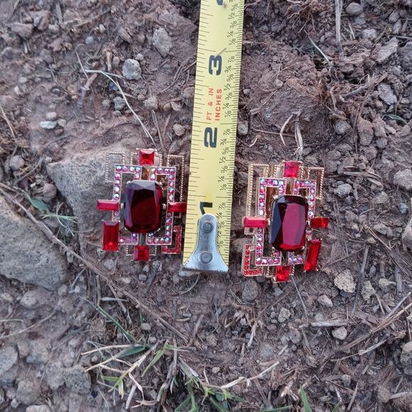 Red 💢❤Rhinestone 💋 Earrings Clip - Picture 6 of 6